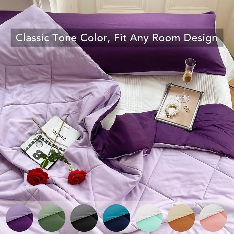Seward Park King Size Light Purple Comforter Plum Lavender Reversible Lightweight Girls Cooling Bedding Bedspread All Season Fall Blanket - Image 4
